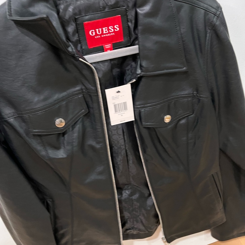 Guess Black Leather Jacket NEW